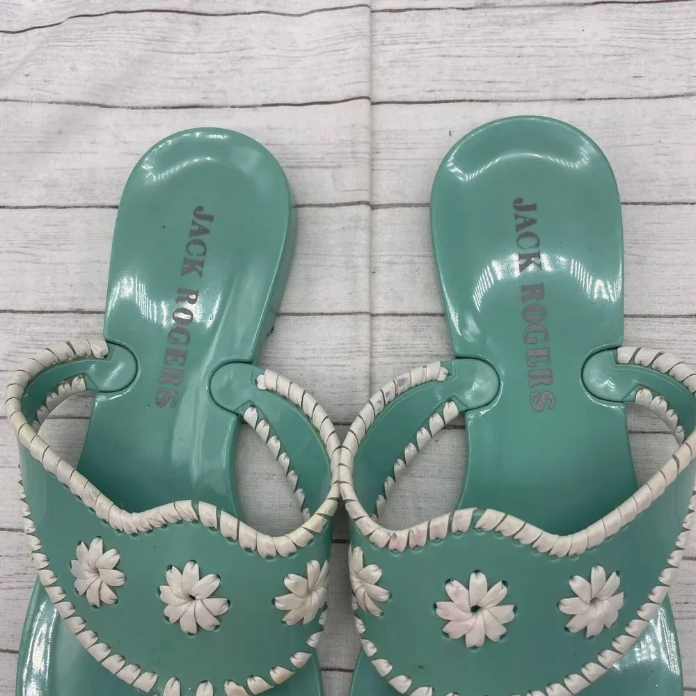 Jack Rogers Womens Mint Green (blueish)  White Sandals Size US 6 Hard Plastic - Picture 7 of 10